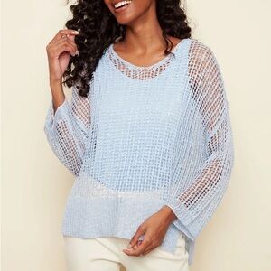 Charlie B Open Knit Crochet Sweater Baby Blue‎